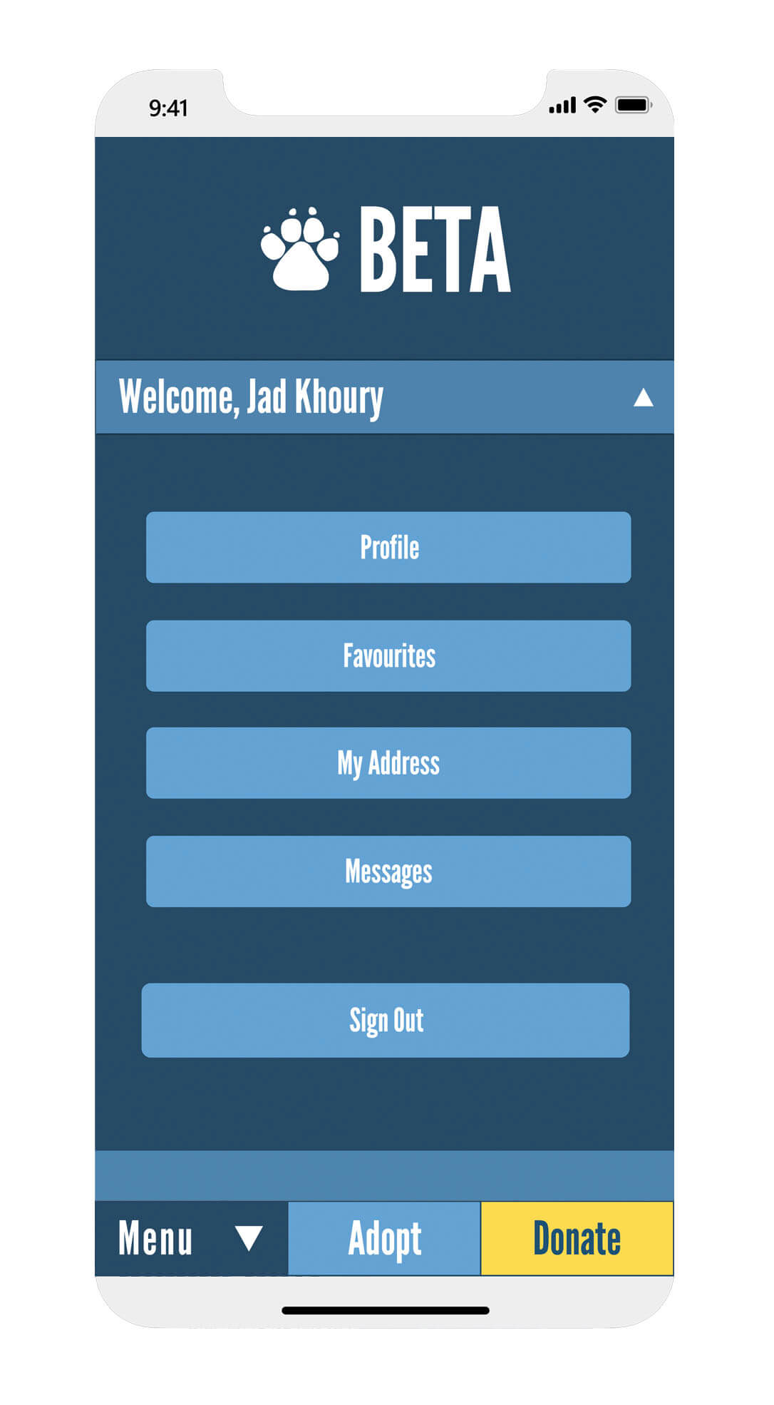 Screenshot of the UI Design for the Account Dashboard's Sign In Sequence