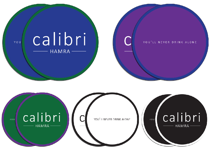 Brandmark colors proposed for Calibri, and coaster design for the Branding and Brand Identity Design part of the proposal