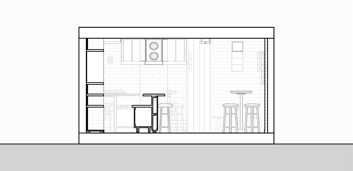 Detailed Architectural Section showing the design cutting through the Bar