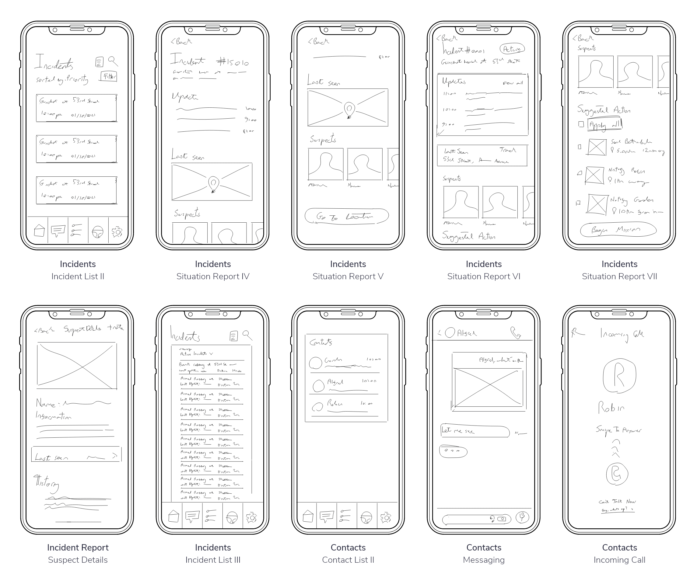 Initial UX wireframes experimenting with the navigation elements