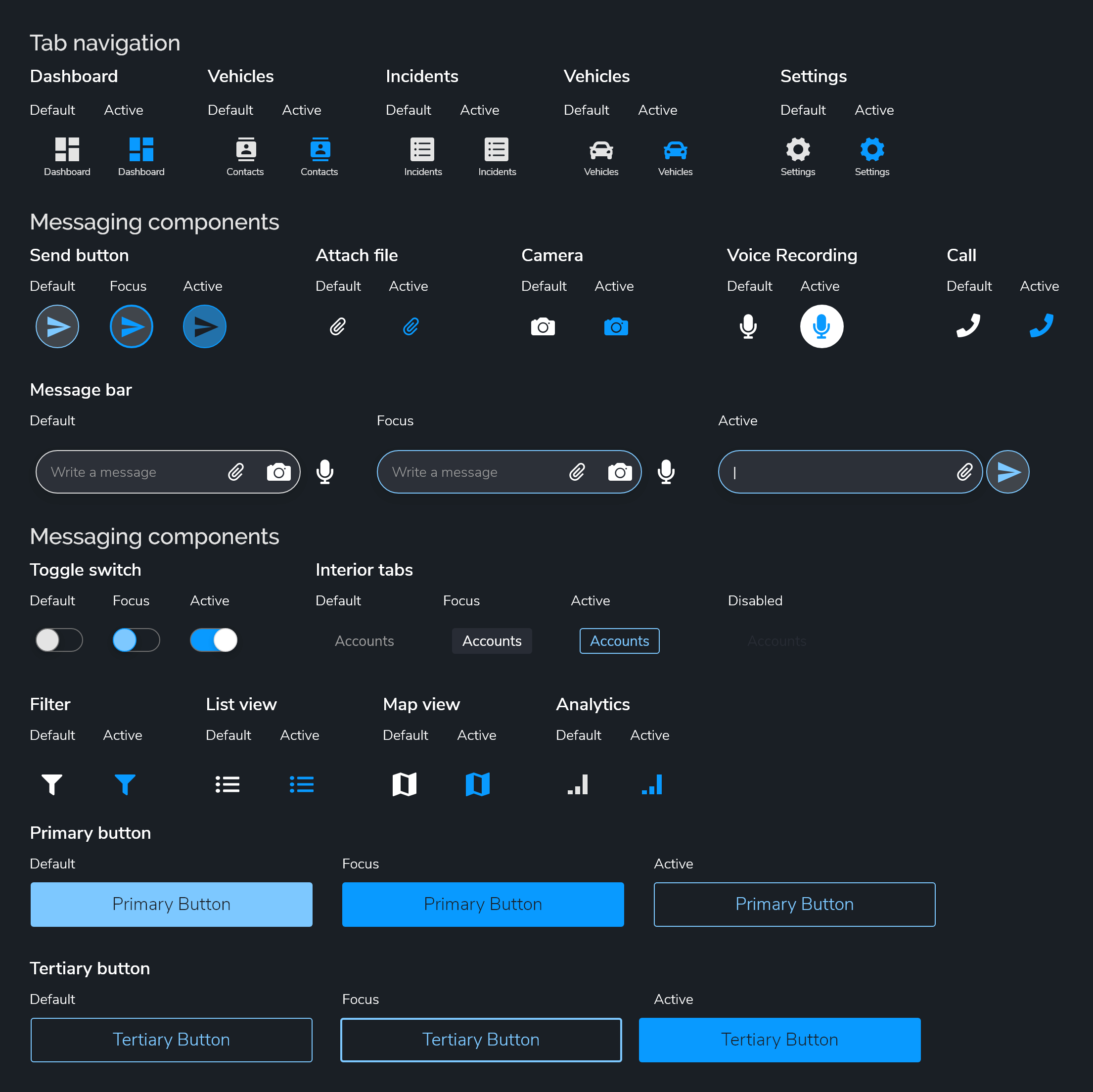 A showcase of some of the components used in the material library for the application.