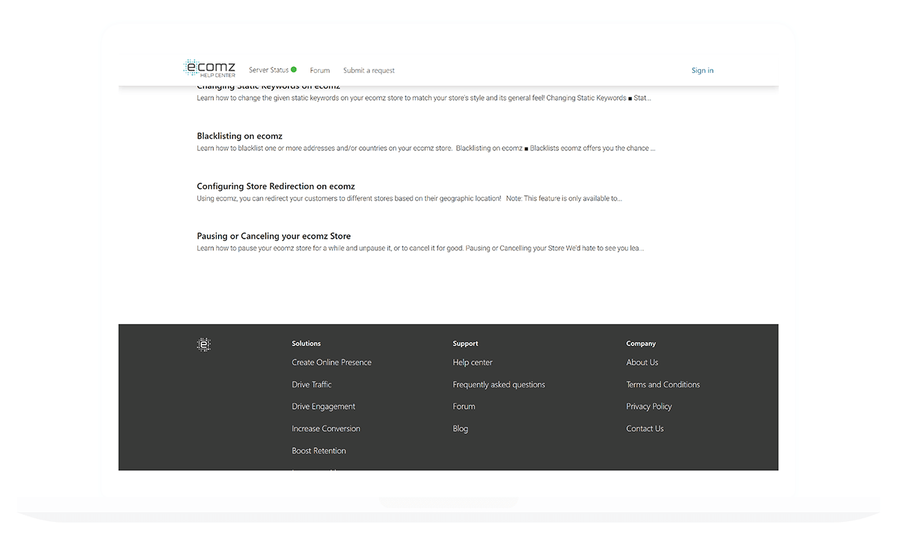 Prototype show casing how the section page UI terminates on desktop and begins the footer section of the page