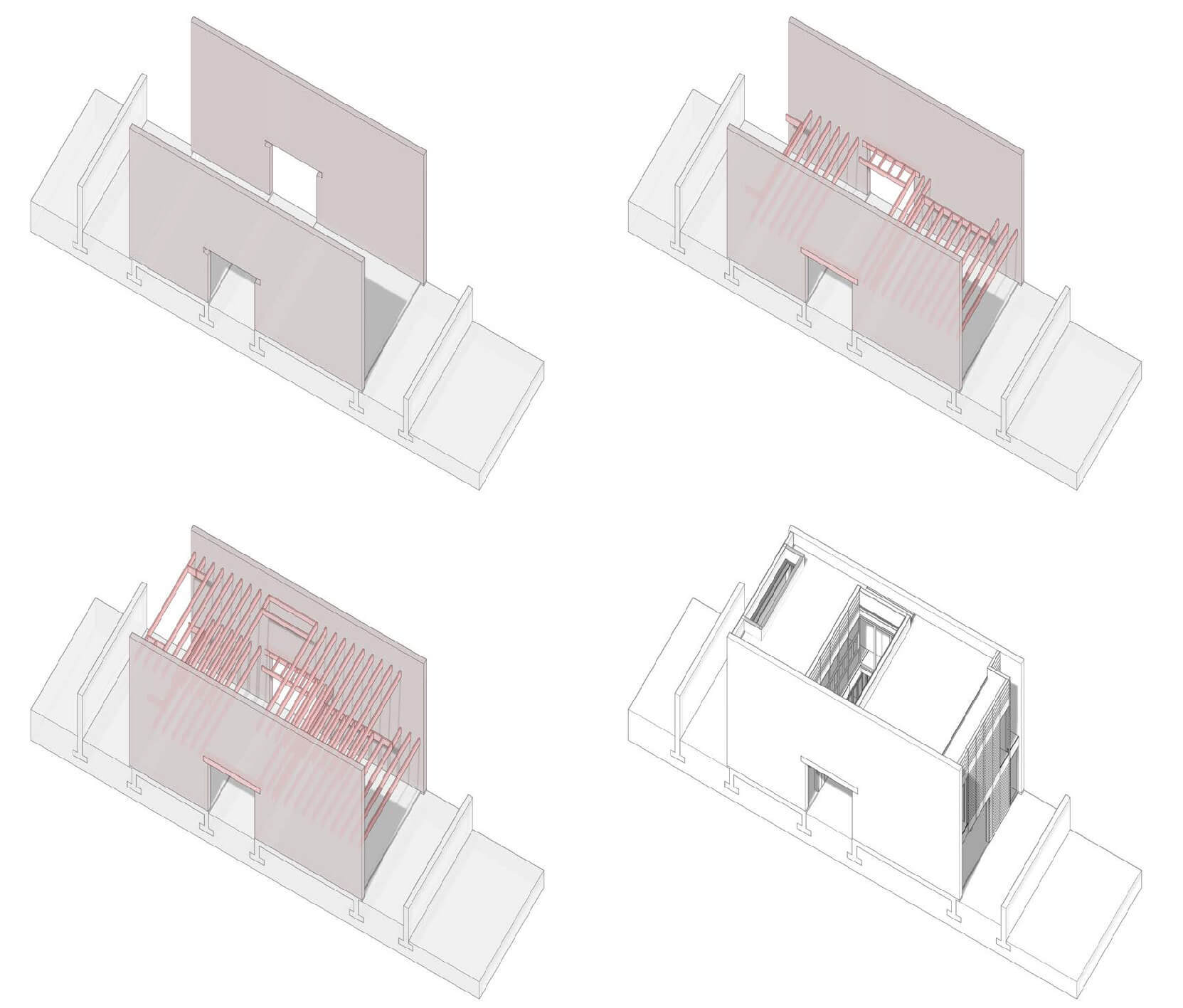 Axonometric showing how the structure of the building goes together