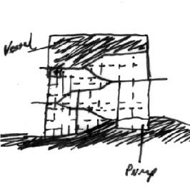 Hand drawn diagram showing how the design initially drew inspiration from an oil rig structure