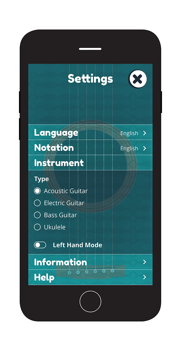 A mockup of the settings menu overlayed over the main app background