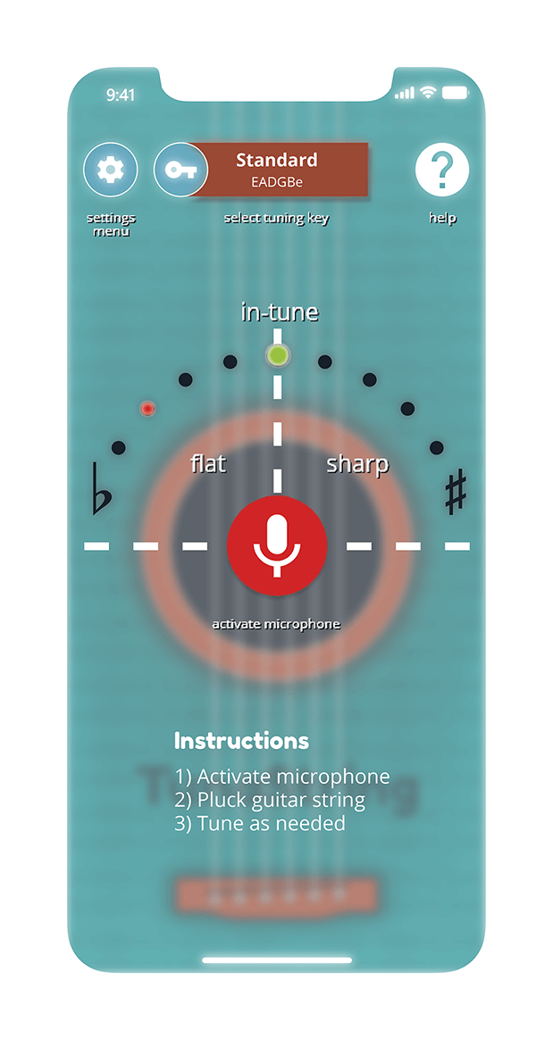 A visual of the prototype's main interface showing button placement, and tune scale placement