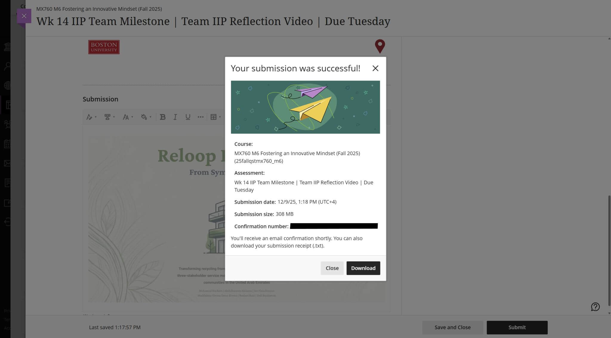 I just submitted my final MBA project. Two years of work. One click. Done.
