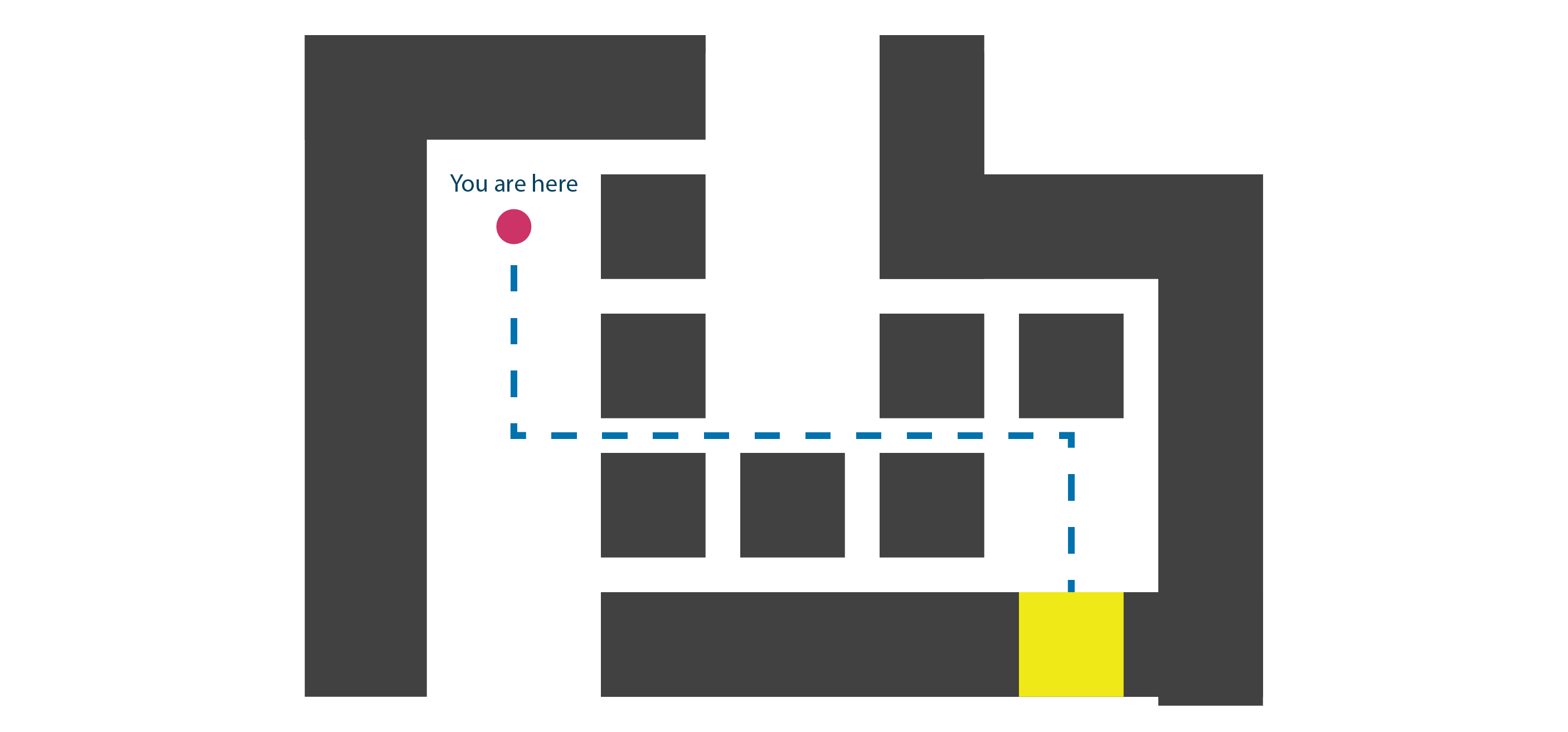 Illustration showing a map that clearly states where the user is within a system, in this case within a building or city