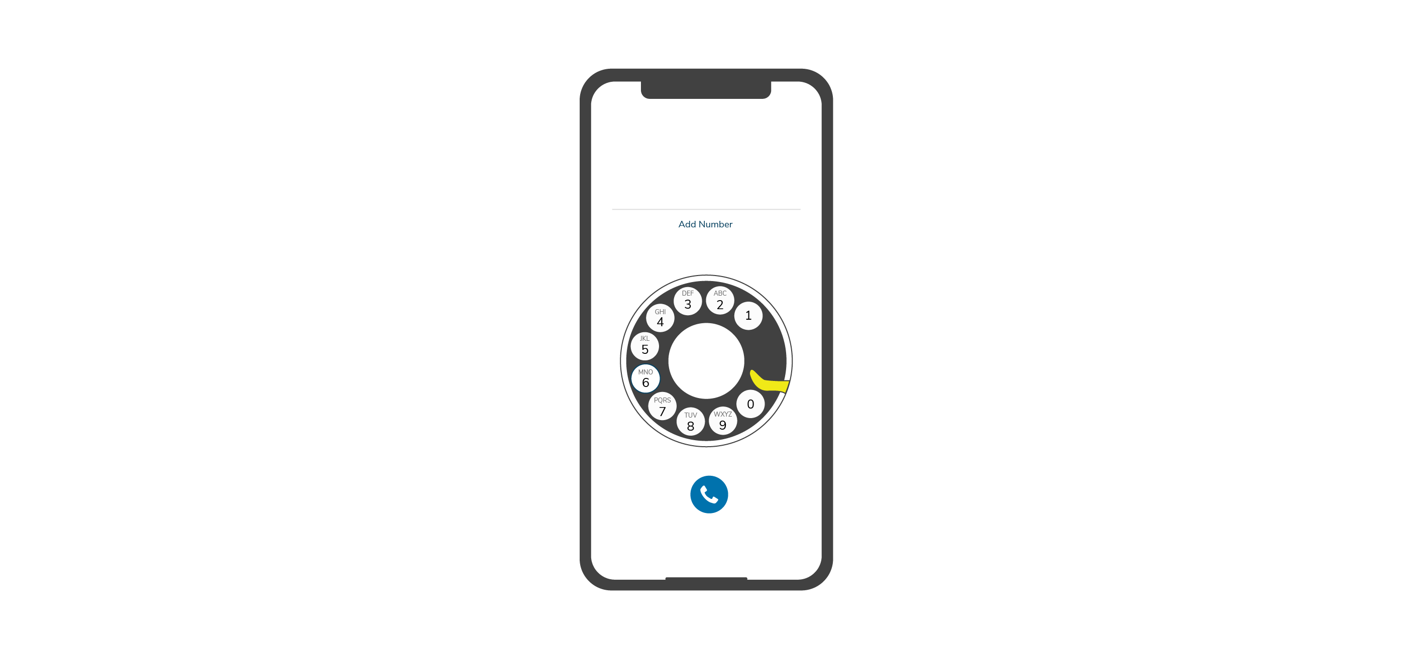 Illustration showing a rotating phone dial rather than a keypad used in a digital context